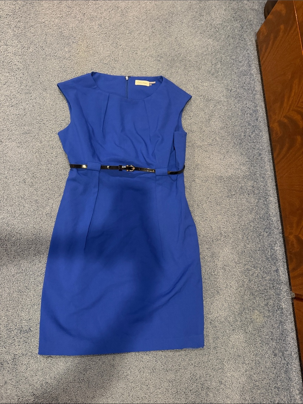 Calvin Klein Cobalt Blue Sheath Dress with Slim Black Belt